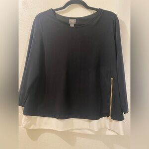 Travelers by Chico’s size 1 Black and White Women's Top with Gold Accent